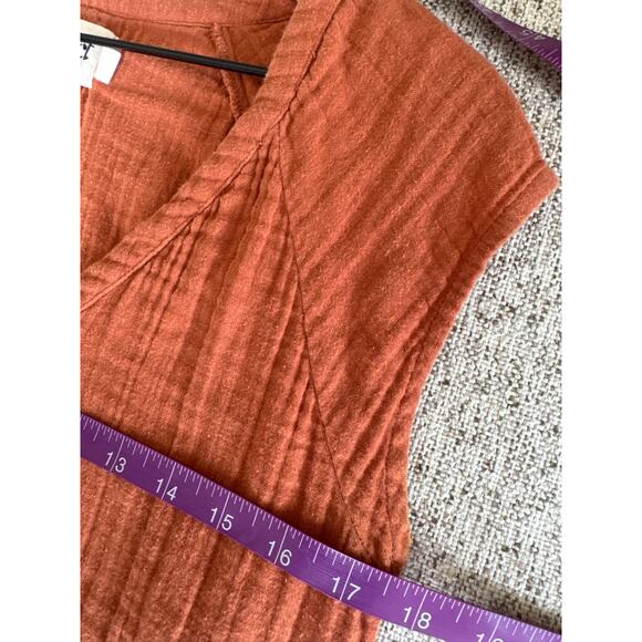 Pact Organic Cotton Gauze V-Neck Babydoll Dress Rust Orange, Size S - Picture 7 of 7